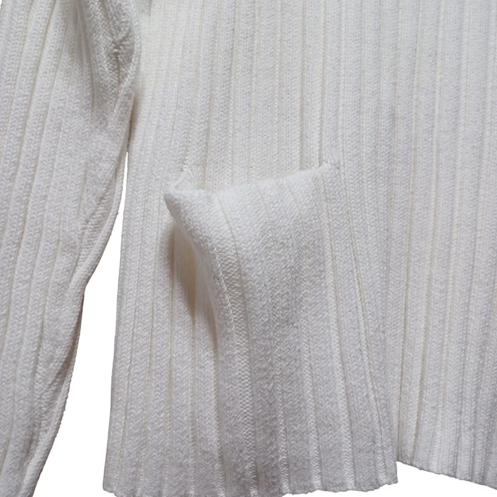 Haven Womens XL Mock Neck Sweater White Organic Cotton Fisherman Quiet Luxury